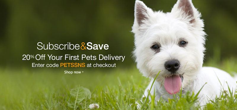 20% off on your first pets delivery from Subscribe & Save with code PETSSNS
